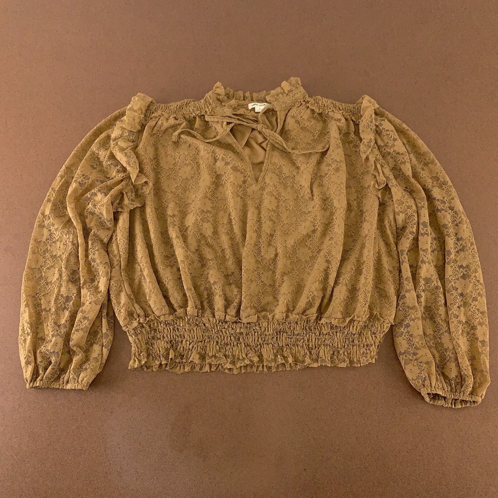 Ultra Pink Women's Medium Sage Green Long Sleeve Smocked Waist Pullover Top New